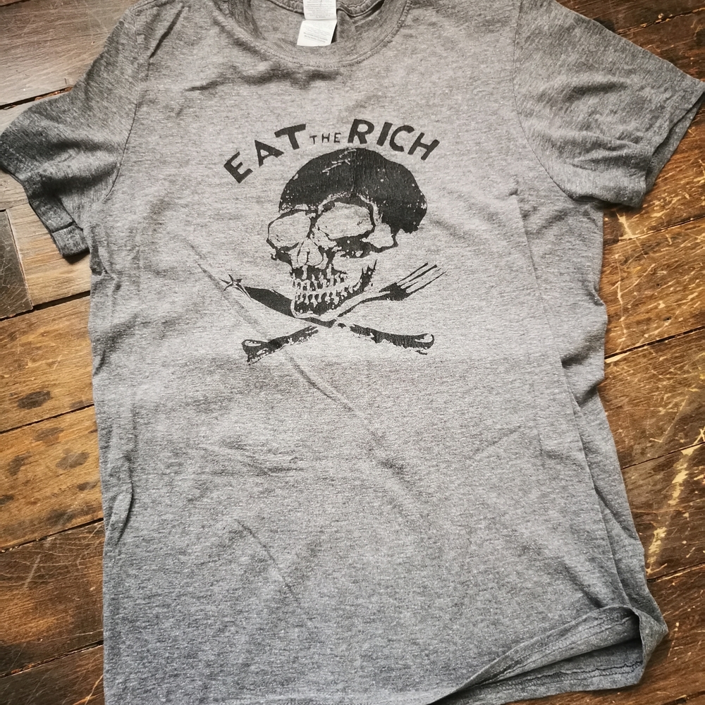 Eat The Rich Graphic Tee - Gray Women's Political Social Commentary Shirt